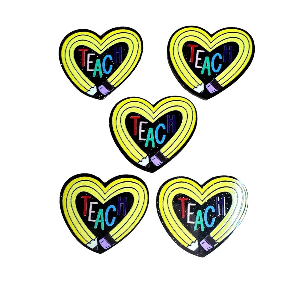 10 pc Teacher glitter acrylic flat back charm for badge reels keyrings earrings